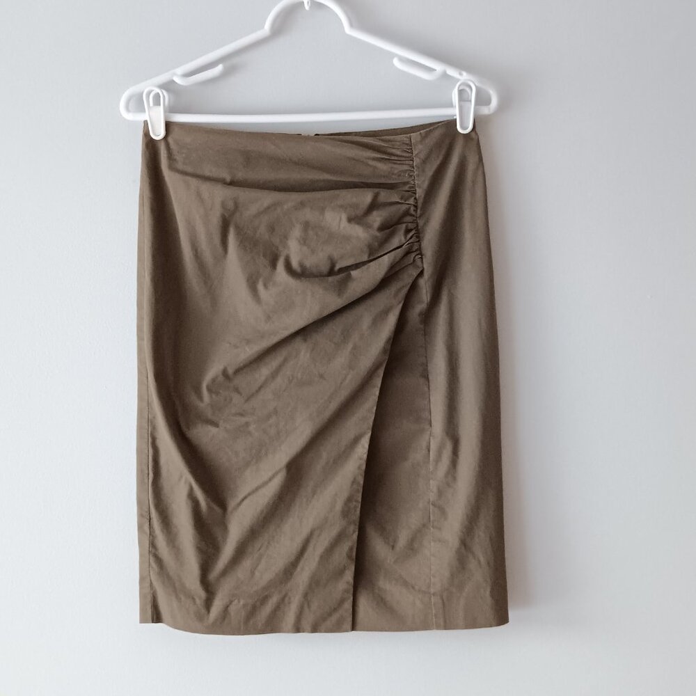 Etro Made in Italy Faux Wrap Pencil Skirt Ruching Straight Army Green Size 42